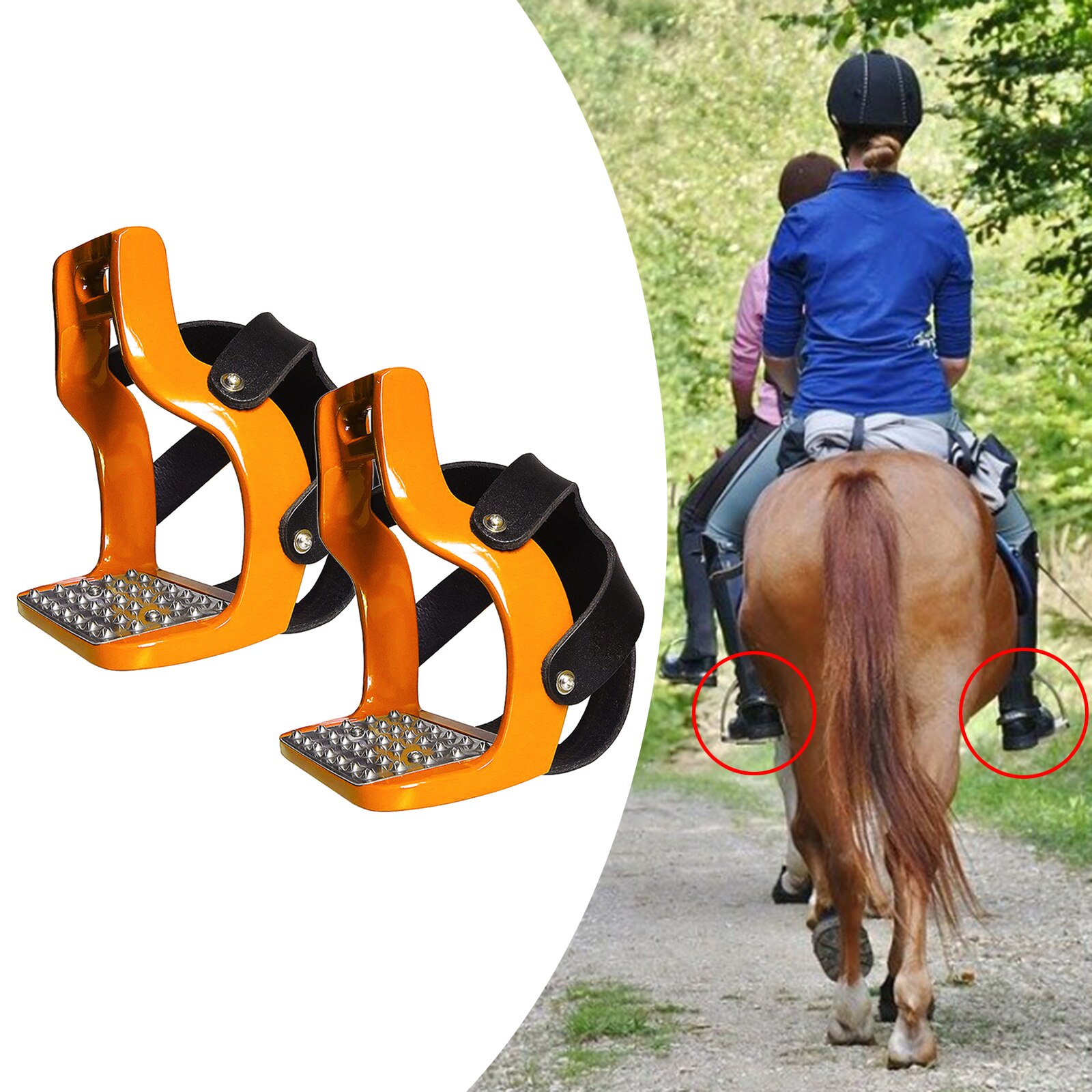 Étriers cheval antidérapants, 1 paire, équipement d&#39;équitation, en acier inoxydable, aluminium moulé sous pression, épaississement, selle cheval: Orange