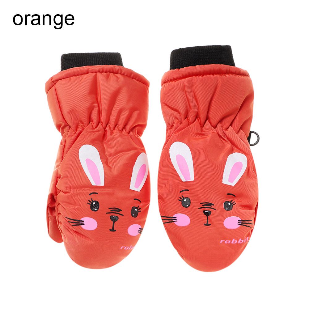 Gants de Ski antidérapants pour enfants de 0 à 5 ans, moufles de sport épaisses et chaudes avec dessin animé lapin, imperméables et mignonnes pour l&#39;hiver en plein air: orange