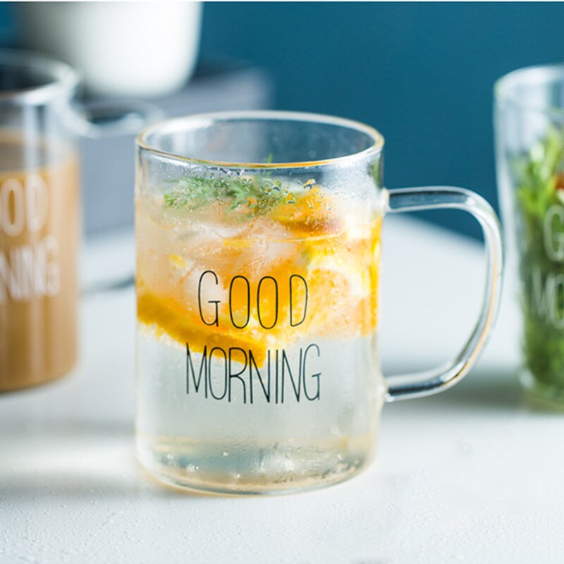 450ml Glass Coffee Milk Mug Good Morning Breakfast Cup Cocktail Mugs For: Style A