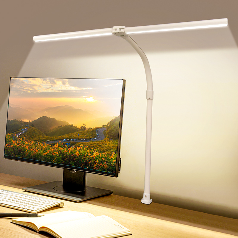LAOPAO Dubbele kop LED-bureaulamp EU/US Architect Bureaulampen Kantoor 24W Helderste 5 kleurmodi en 5 dimbare oogbeschermingslamp