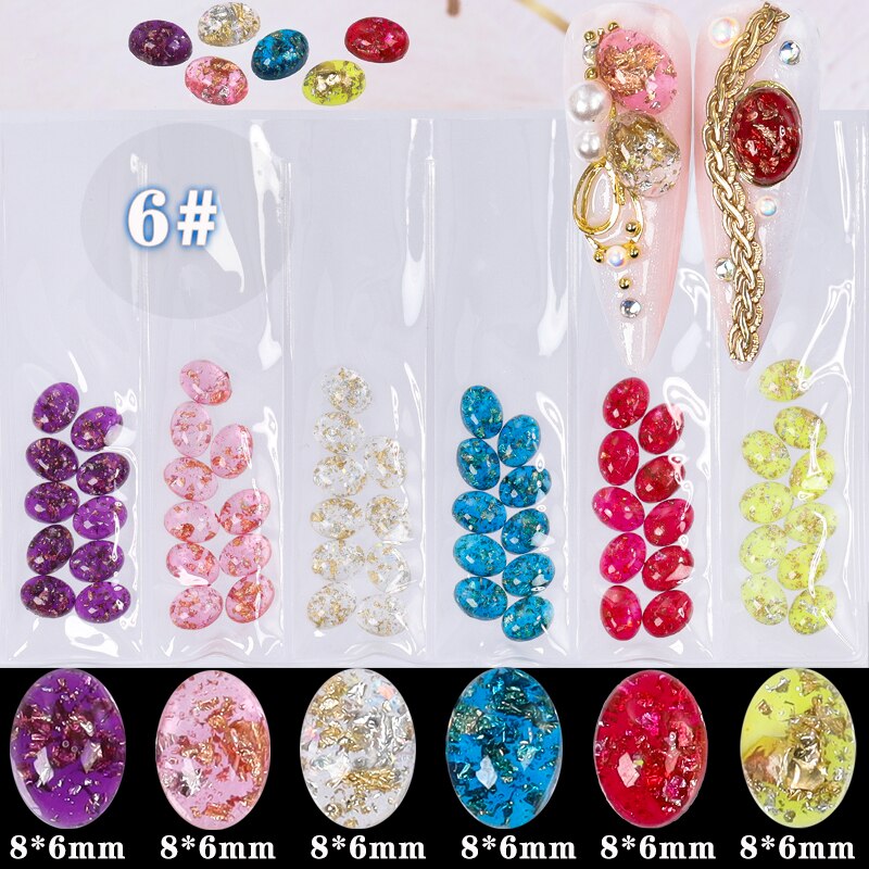 60 unids/pack 3D Oval redondo ojo de gato Cymophane claro de ámbar joya acrílico arte de uñas de diamante de imitación gemas decoración manicura puntas DIY: GZS06