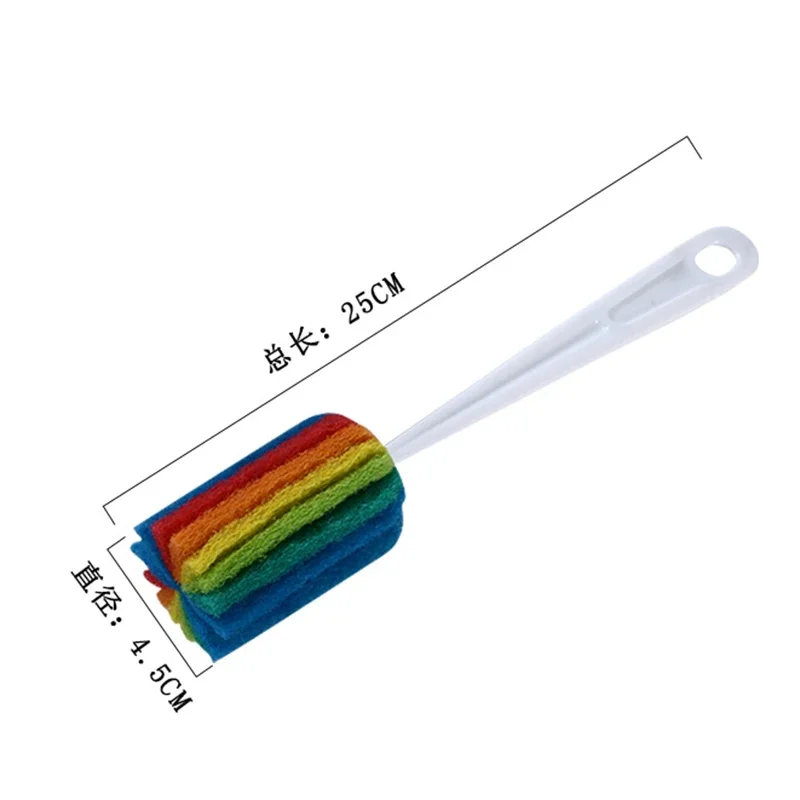 Spazzola in spugna arcobaleno per neonato, bottiglia d'acqua, tazza, tazza, spugna per lavaggio vetro, spugna per pulizia, con manico, utensili per la pulizia: Default Title
