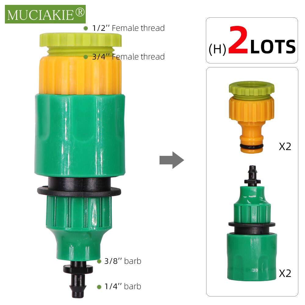 MUCIAKIE 2pz Attacco Rapido Adattatore con 1/4 (ID 4mm) o 3/8 &#39;&#39;(8mm) connettore spinato Nastro A Goccia per L&#39;irrigazione Irrigazione del Giardino: Hx2pcs