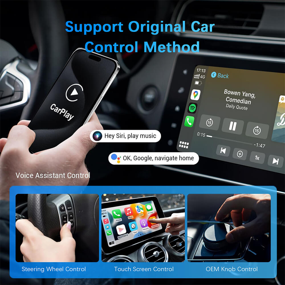 Adaptateur CarPlay Android Auto filaire vers sans fil, stéréo de voiture OEM avec USB Plug and Play, 2 en 1