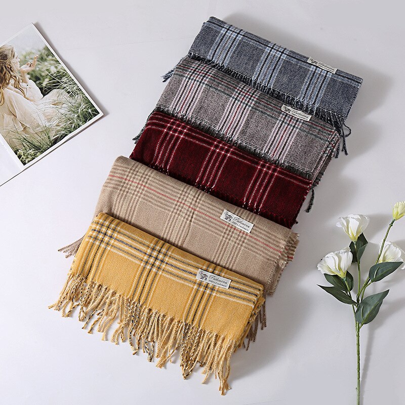 Winter Kasjmier Plaid Sjaal Vrouwen Warme Sjaal Wraps Zachte Pashmina Mannen Lange Kwasten Sjaals Dikke Deken Foulard Bandana