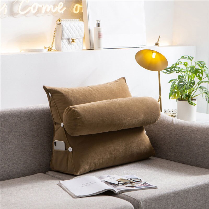 Triangle Body Pillow for Reading &amp; Bed Rest Sofa Waist Cushion Solid Color Wedge Backrest Pillow Back Cushion Headboard Pillow: Coffe