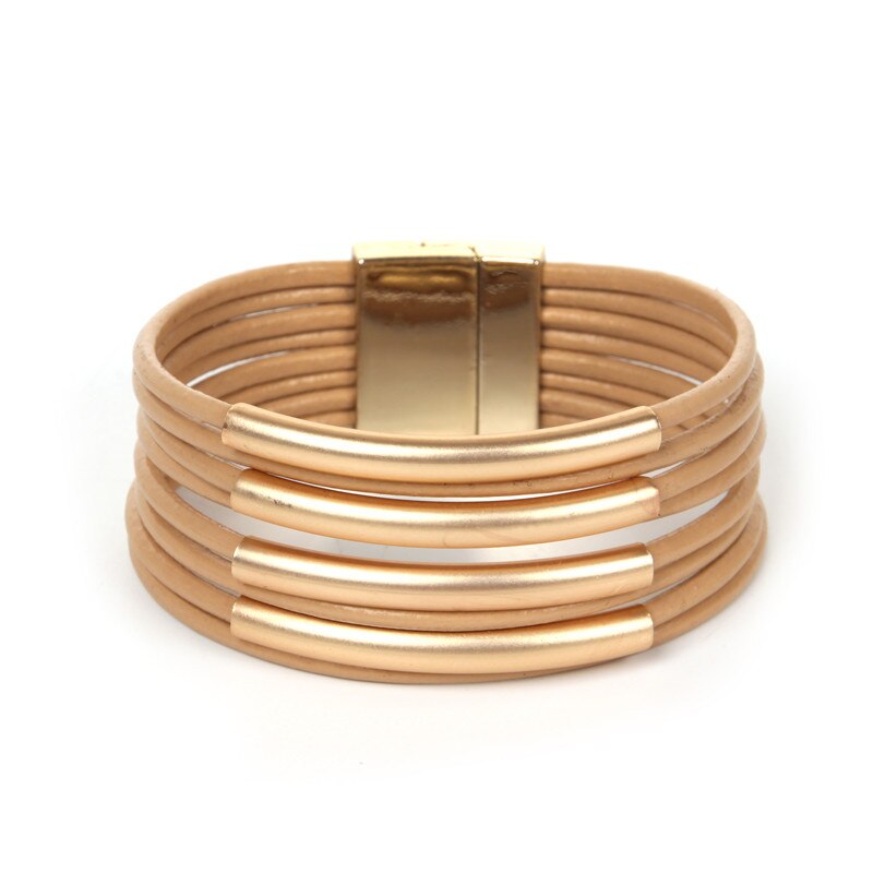 Allyes Bohemian Multilayer Lederen Armbanden Voor Vrouwen Mode Chocolade Wrap Armband Vrouwelijke Sieraden Party: Khaki