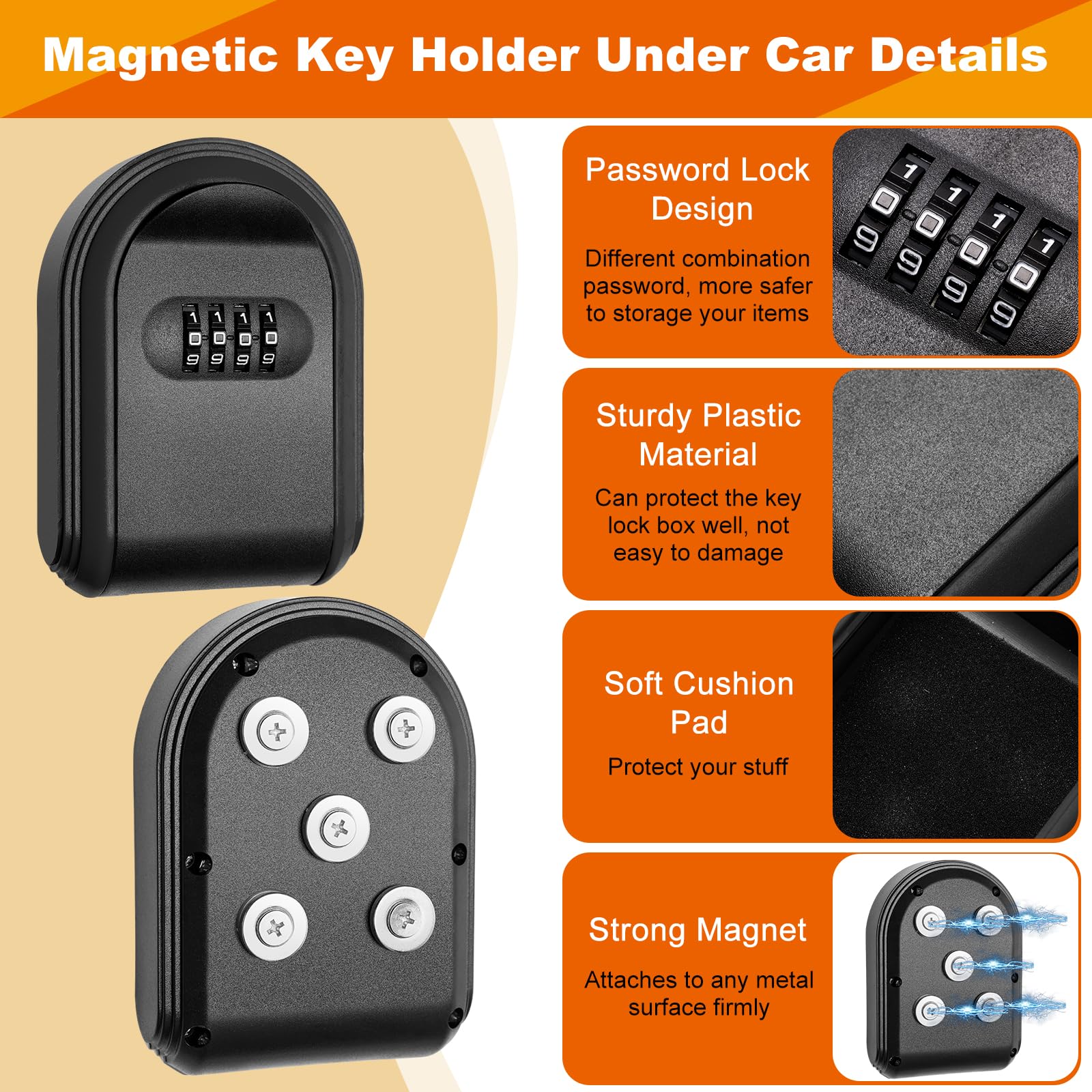 Magnetischer Schlüsselkasten mit Zahlenschloss, Autoschlüsselkasten mit starkem Magnet zum Verstecken von Ersatzschlüsseln Ich bin Innen- und Außenbereich, magnetischer Halfter