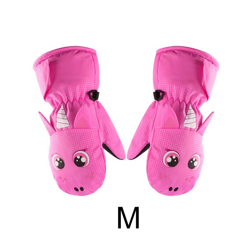 Crianças luvas de esqui, inverno mais veludo crianças meninas bonito dos desenhos animados impermeável à prova de vento antiderrapante luvas quentes: pink-M