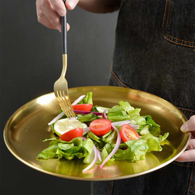 Styl europejski płytkie talerze złota płyta jadalna serwująca naczynia okrągły talerz ciasto taca zachodnia stek okrągła taca talerze kuchenne