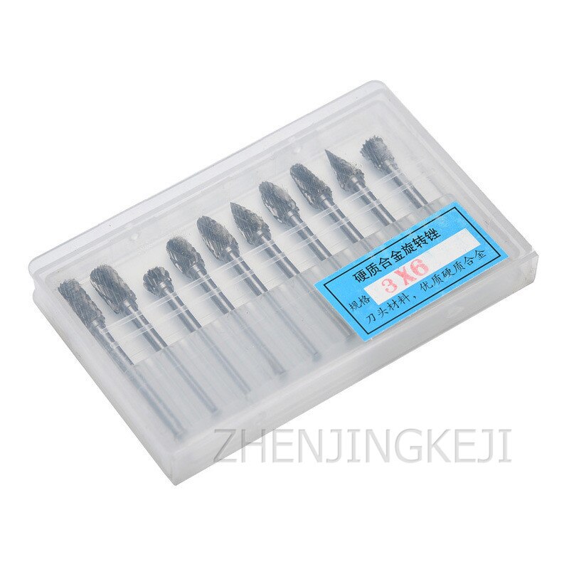 10 pièces ensemble dur tungstène acier meulage tête alliage rotation fichier perceuse électrique meulage tête broyeurs tungstène acier tête