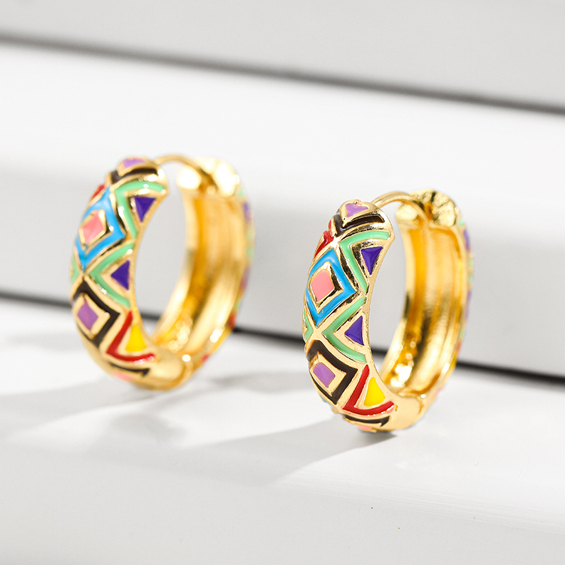 Orecchini a cerchio piccoli con fiori colorati Vintage ▾ Smalto in metallo Fiori e piante Cerchio Huggie cerchi Regalo di gioielli alla moda femminile: Bronzo antico placcato