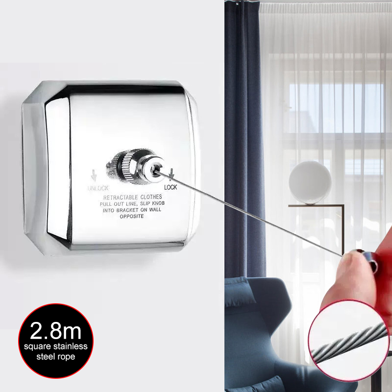 Punch-free Clothes Drying Rack Rope Home Storage Stainless Steel Retractable Clotheslines Clothes Dryer Organiser Laundry Hanger: 2.8m Square Wire