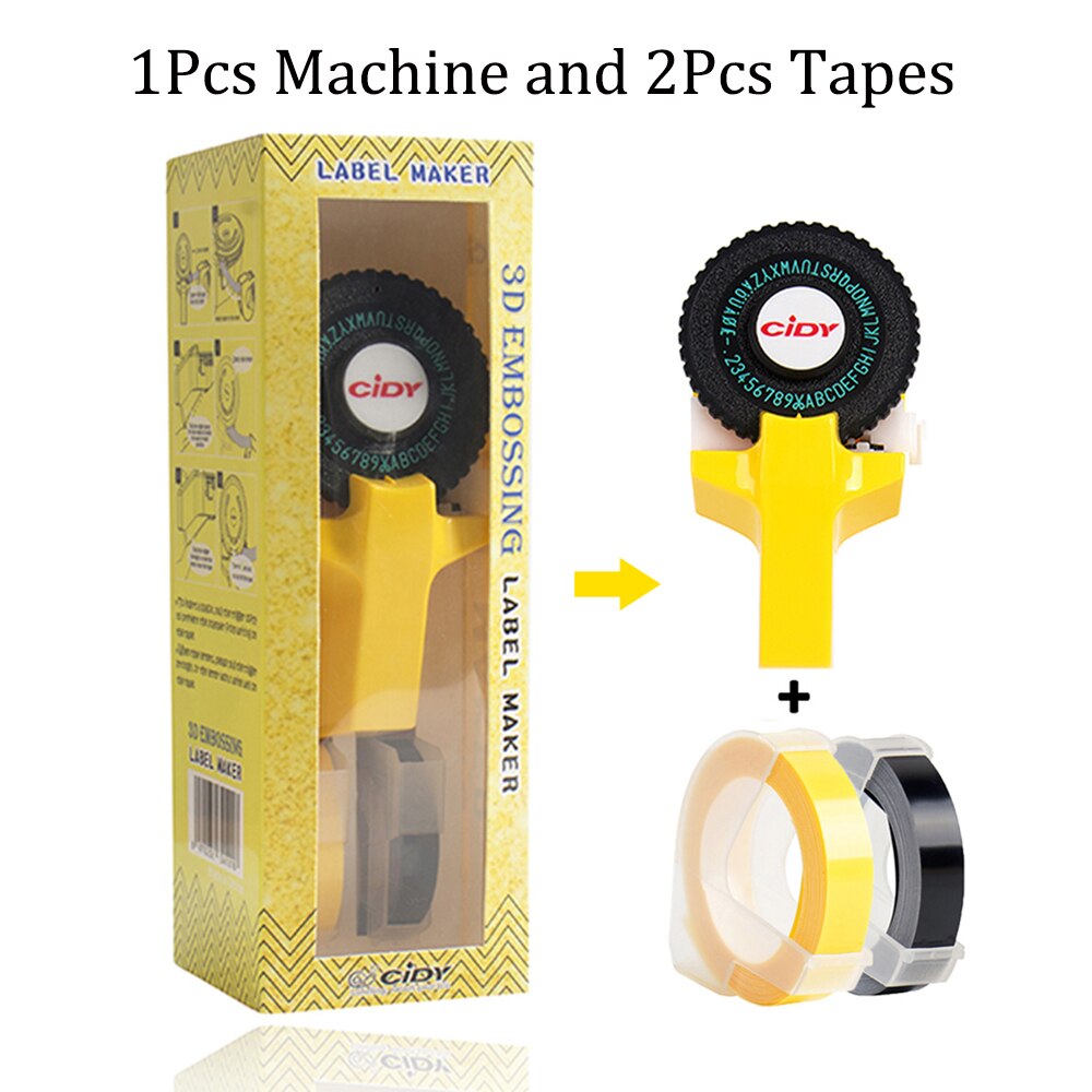 DIY Emobossing Lable Maker Manual 3D Embossing Printer Typewriter with 2 tapes for Dymo 12965 1880 Motex E101 Lettering Machine: Yellow label printer