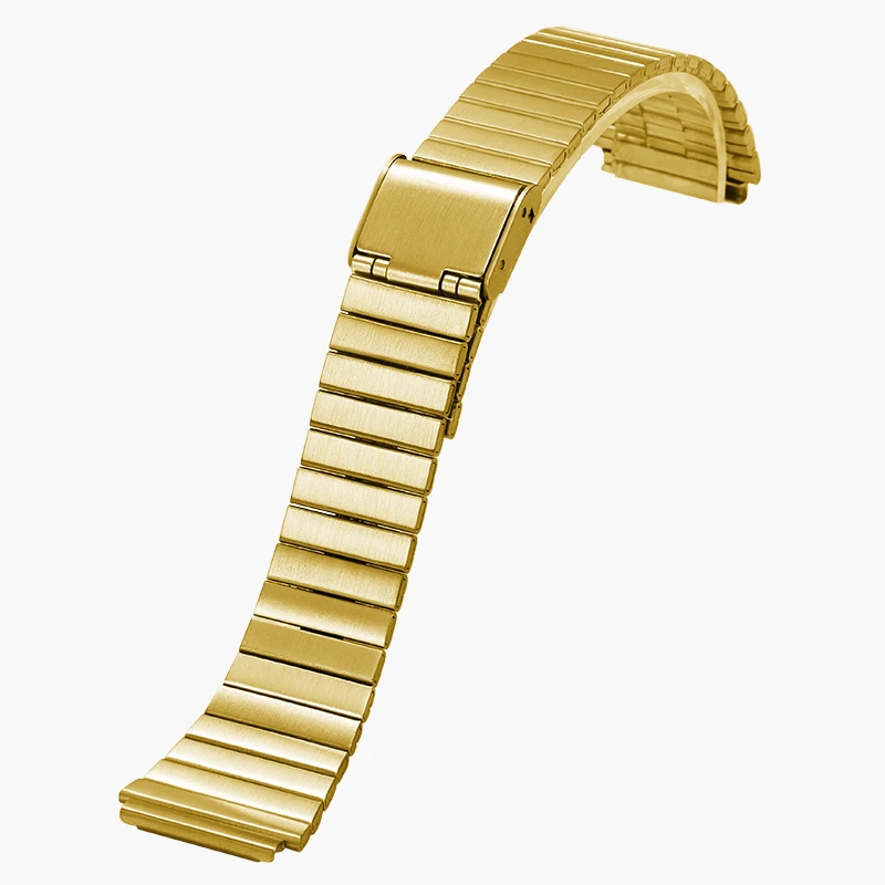 Correa de reloj de acero inoxidable para Casio SGW400 F91W F84 F105/108/A158/168 AE1200/1300, correa de reloj de Metal Vintage, pulsera para hombres y mujeres: Amarillo plata / 18 mm