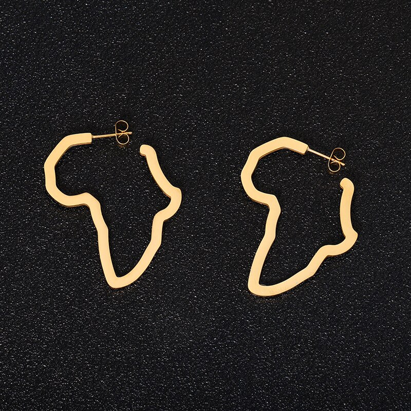 Pendiente de tuerca con mapa africano de acero inoxidable, adornos de Color dorado de África, pendientes hipérbola étnicos tradicionales, de Hip Hop