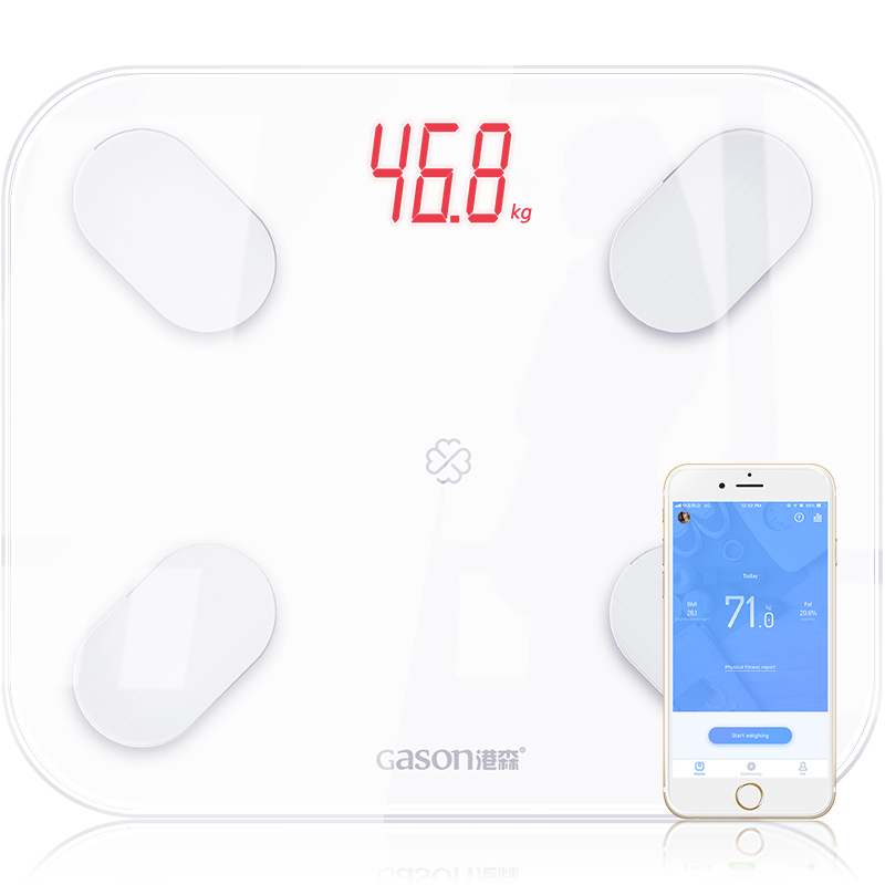 GASON S4 Escala de grasa corporal piso científica electrónica inteligente LED Digital peso balanza de baño Bluetooth APP Android o IOS: White