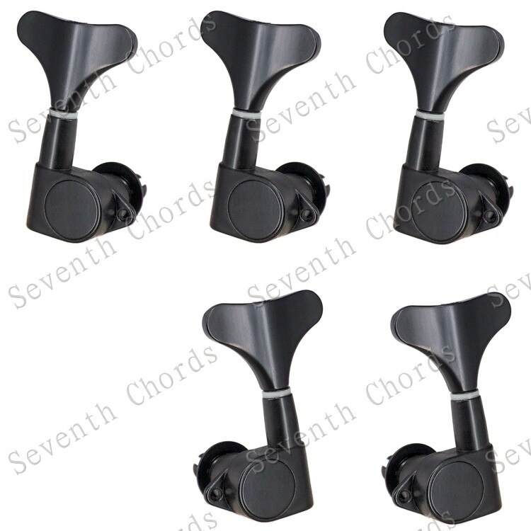 A Set 5 Pcs Bass Guitar String Tuning Pegs Tuners Machine Heads for 5 String Bass Replacement - Fish tail Buttons: Black A Set of 2L3R