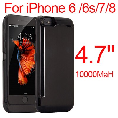 10000mAh Phone Battery Charging Case For iPhone 6 6s Plus 7 Plus 8 Plus External Battery Charging Case For iPhone 6 6s 7 8: 4.7 Black