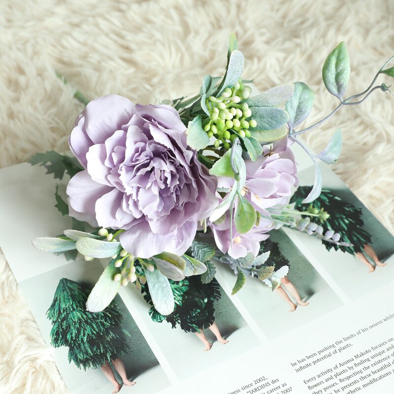 1 Strauß Kamelie Künstliche Pfingstrose Rose Blumen Seide Gefälschte Flores Hochzeit Tafelaufsatz Blume DIY Heimat Garten Party Dekor: LILA
