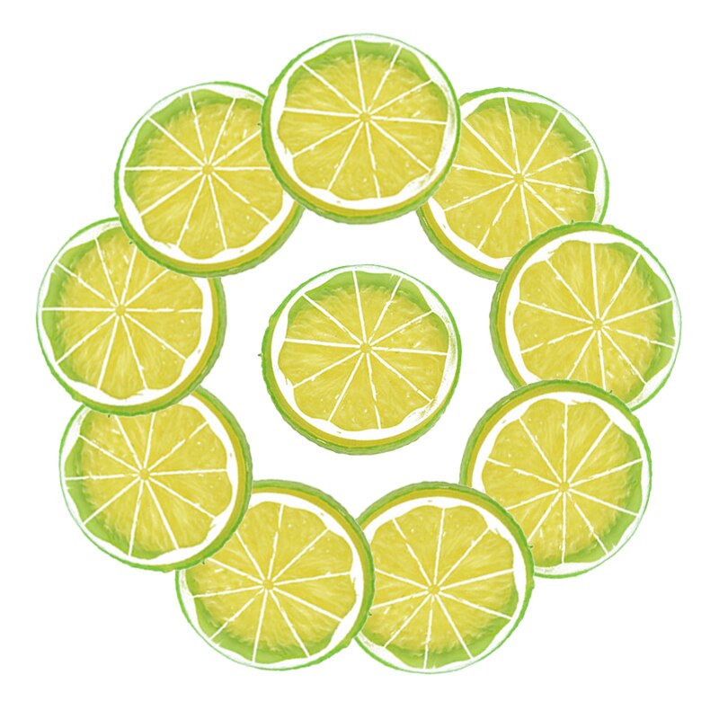 10 sæt 5cm kunstige citronskiver plast diy frugt citron skive ornament til hjem dekoration scener rekvisitter: Grøn