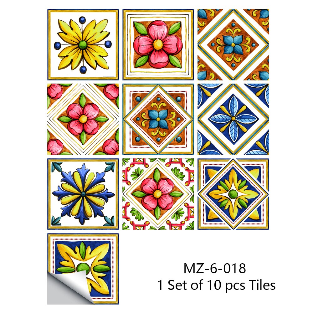 Bloemen Bloemen Patroon Matte Oppervlak Muursticker Antislip Tegel Home Decor Film Voor Tegels/Grond In Keuken badkamer Behang: 20cmX20cmX10pcs