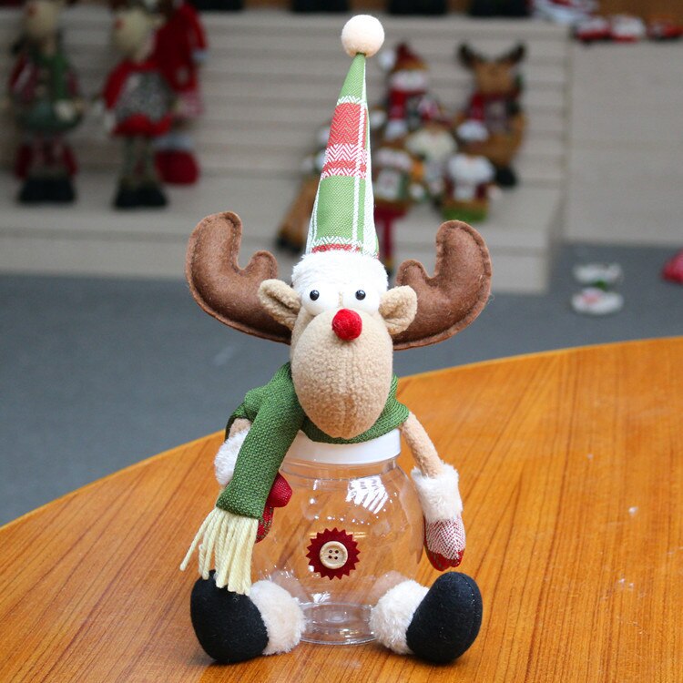 Jul godis burk xmas älg santa snögubbe klar plast godis burk flaska hållare fest dekor behållare: 3