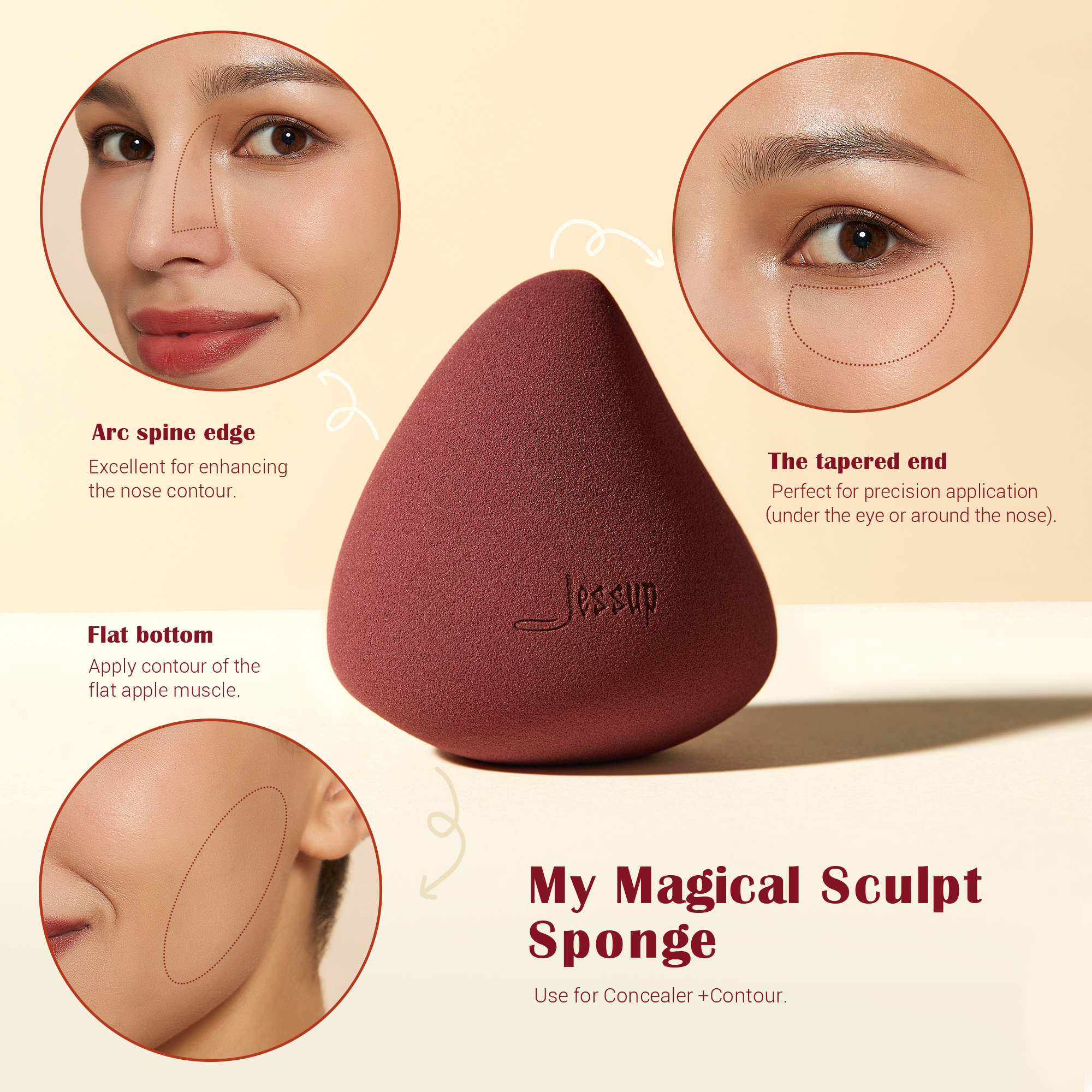 Jessup make-upborstelset met make-upspons, 3/7 stuks dubbelzijdige make-upborstel foundation blush oogschaduw met geschenkdoos