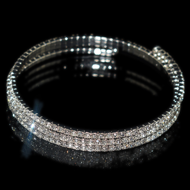 Pulsera de diamantes de imitación para mujer, brazalete de cristal de 3/ 5 filas, multicapa, oro rosa, plata, boda: 3row-silver-XZ