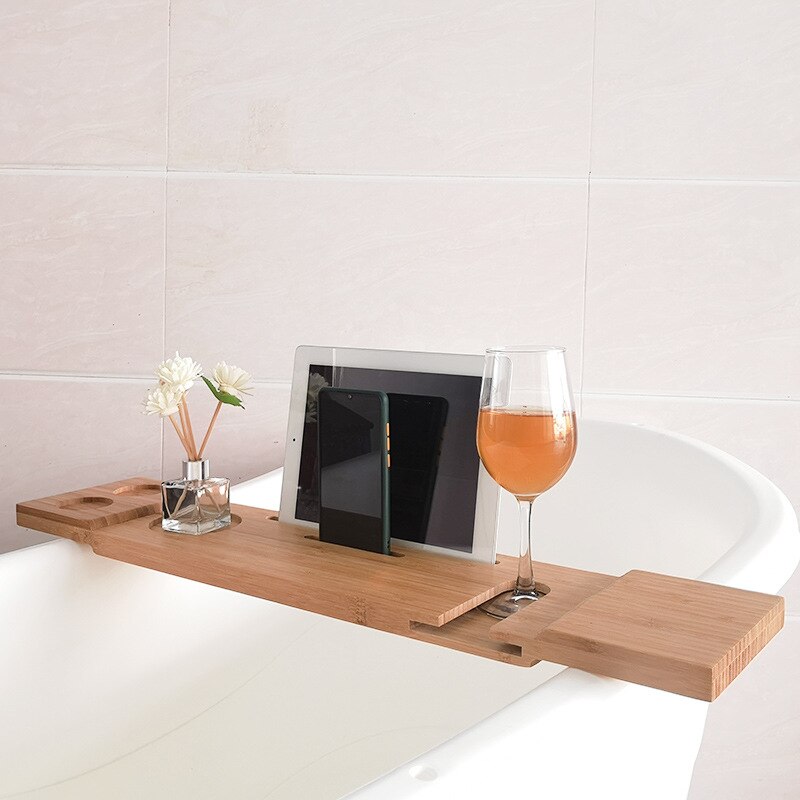 Bamboo Spa Bathtub Book Wine Holder Non Slip Bottom Sides Bathroom Accessories Multipurpose Bathtub Rack Stand Holder Tool