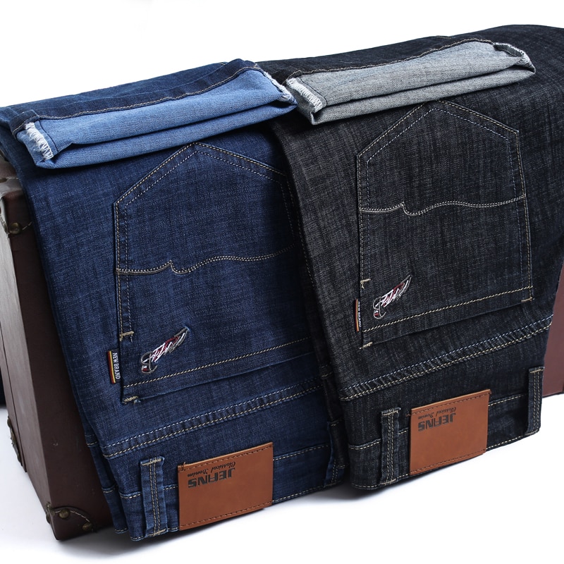 Quanbo isot koot 42 44 46 miesten ohuet kevyet farkut kesäiset business casual stretch klassiset farkkuhousut kapeat suorat housut