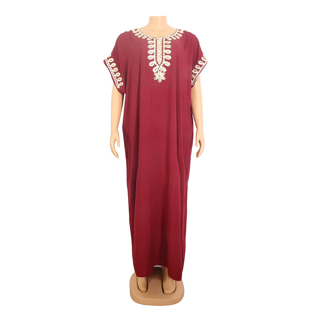 African Dresses for Women Ethnic Style Beading Solid African Clothes Bazin Vestidos Dashiki Africa Beach Dress: Burgundy / L