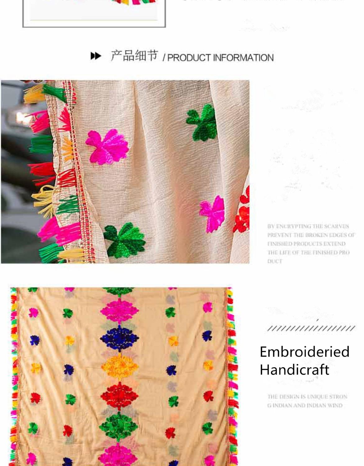 india etniske stiler dame brodert saree chiffong sjal vakker stor flerfarget hijab komfortabel kvinne hijab skjerf