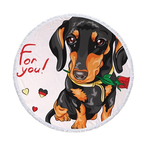 Moda jamnik motyw psa okrągły ręcznik plażowy z frędzlami mikrofibra 150cm koc piknikowy mata gobelin ST1009: 4