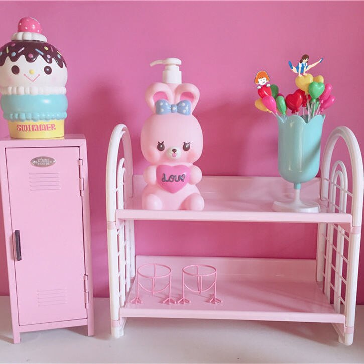 Ins Cute Desktop Double-layer Storage Rack Dormitory Storage Artifact Desk Girl Sundries Rack Document Trays Desk Organizer