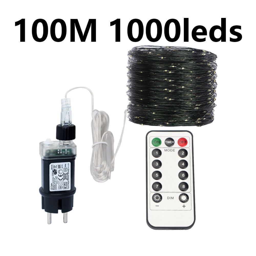 10m-120m LED String Lights Fairy Christmas Garland Outdoor Decor Lamp With Remote For Tree Street Bedroom Wedding Party: 100M 1000LEDs / Warm white