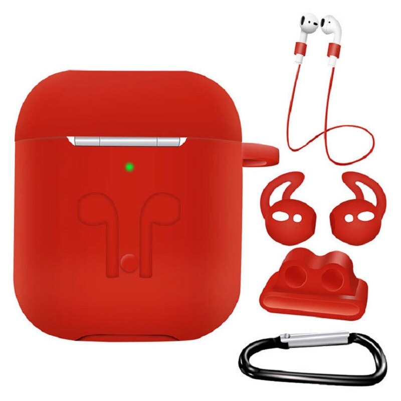 Funda de silicona 5 en 1 para Airpods 1 para Air Pods 2 auriculares a prueba de golpes funda impermeable para accesorios de Iphone: Rojo