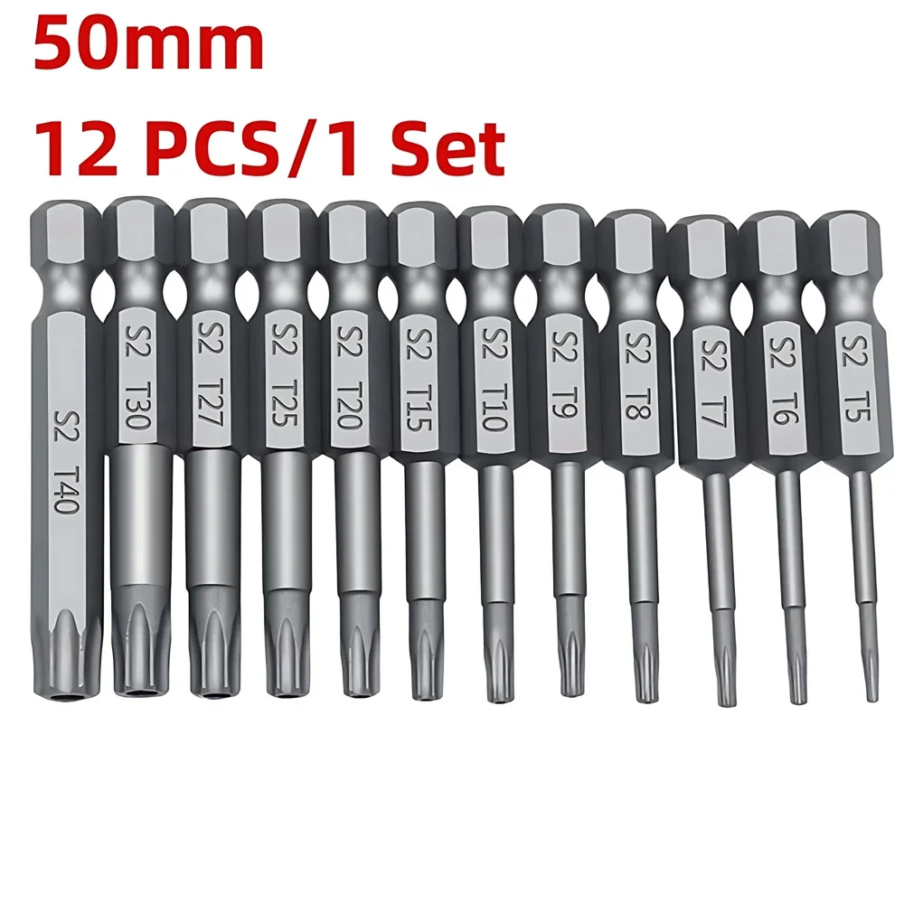 Torx Screwdriver Flat Head Tamper Proof Security Drill Bit Set for Electric Drill Magnetic Extension Adapter Star Hex Spline Bit: Red
