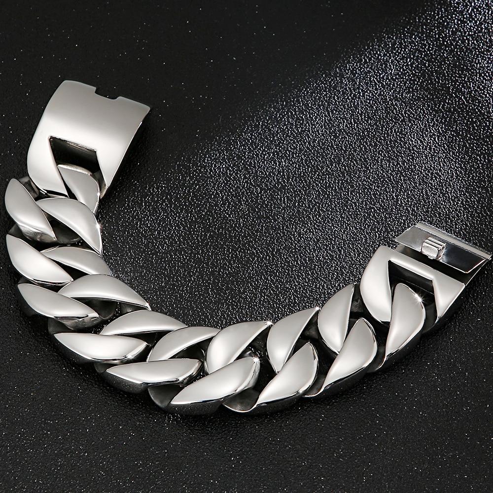 Heavy 31MM Wide Bracelet Men Metal Hiphop Massive Stainless Steel Jewelry Friendship Mens Bracelets Bangles On Hand Thick Chain