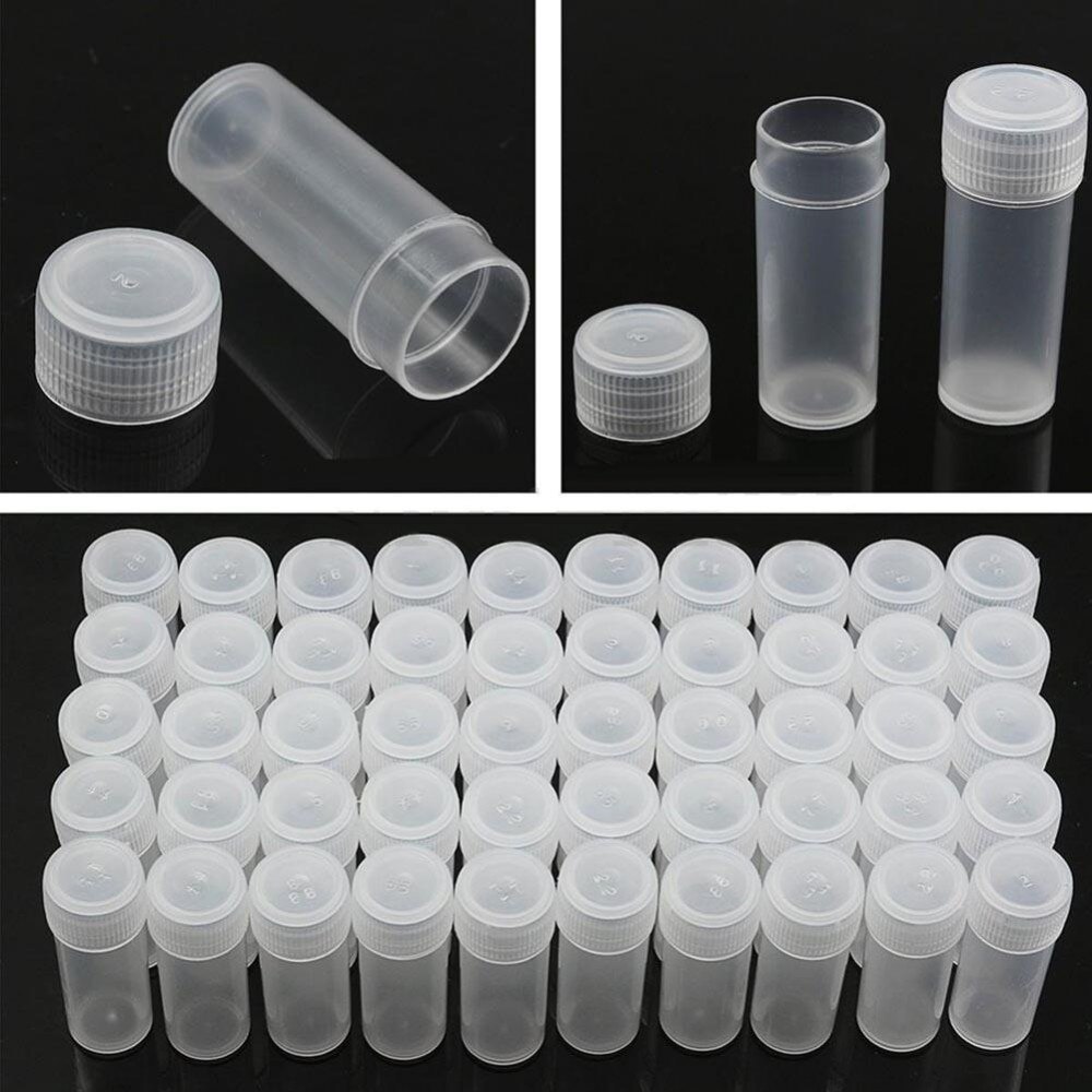 10Pcs/lot 5ml Plastic Sample Bottles Mini Clear Storage Vials Case Pill Capsule Storage Containers Jars Test Tube Pot For Lid