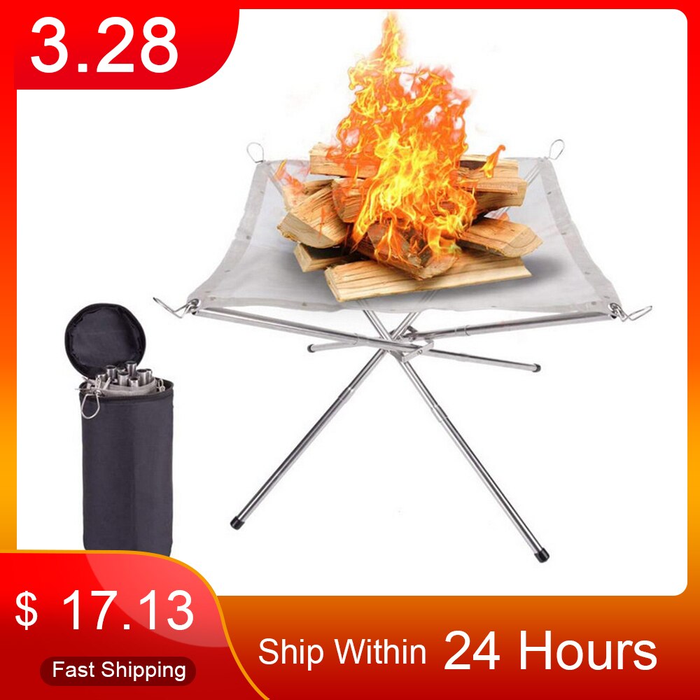 Portable Fire Pit Outdoor Folding Fire Frame Camping Incinerator Barbecue Burning Pit Grid Heating Wood Stove Outdoor Tool