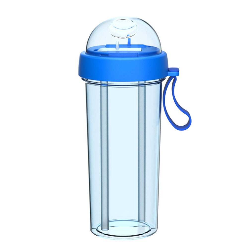 420/600ml bærbare doble sugerør separat drikkevann drikkeflaske par matgodkjent plast: Blå 600ml