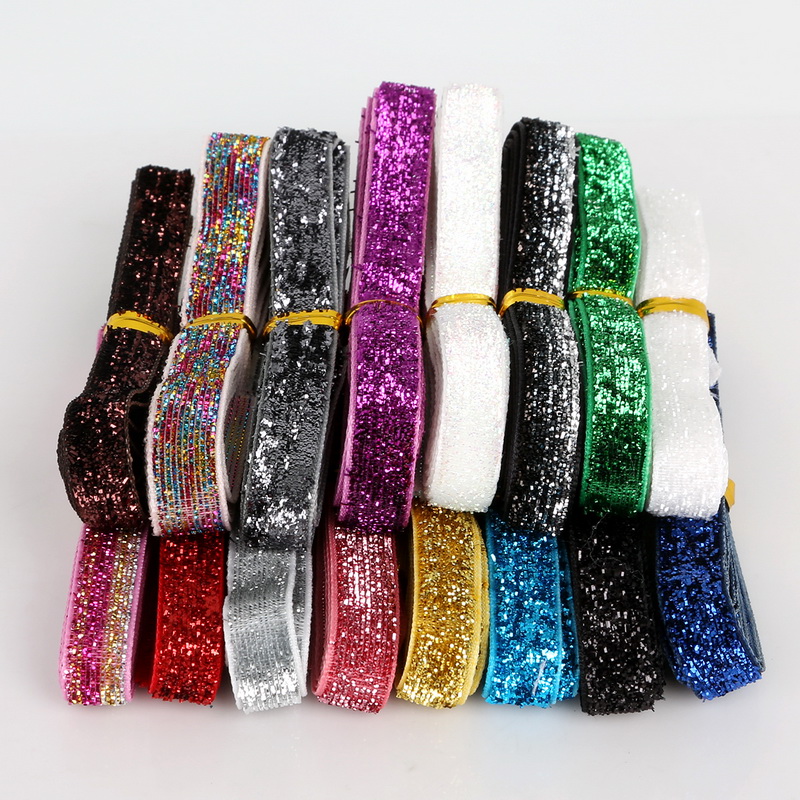 Kant Lint Sparkle Glitter Fluwelen Lint Willekeurige Mix Kleur voor Craft/Naaien DIY Bruiloft Sieraden Materiaal 12y/lot (1y/kleur)