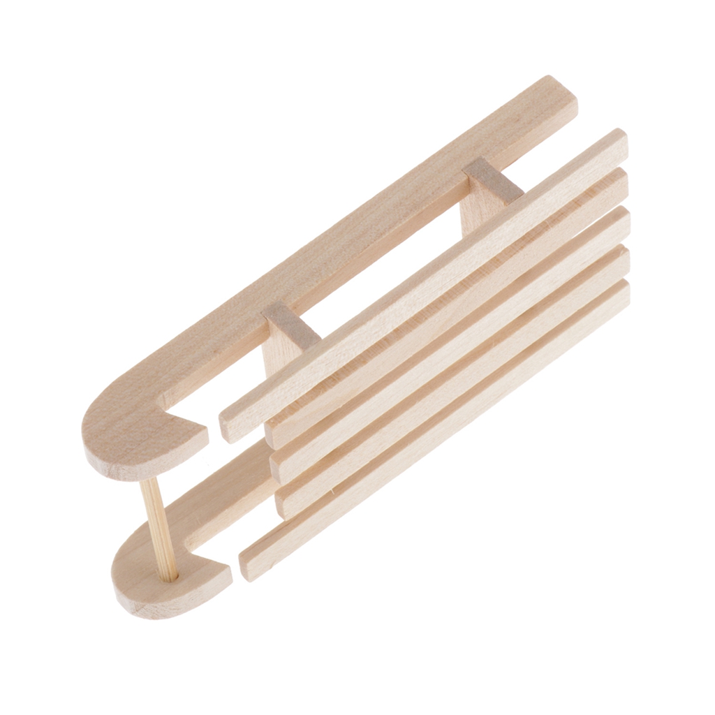 Unpainted 1/12 Dollhouse Christmas Life Scenes Decor, Miniature Toboggan Sled Model, Natural Wood