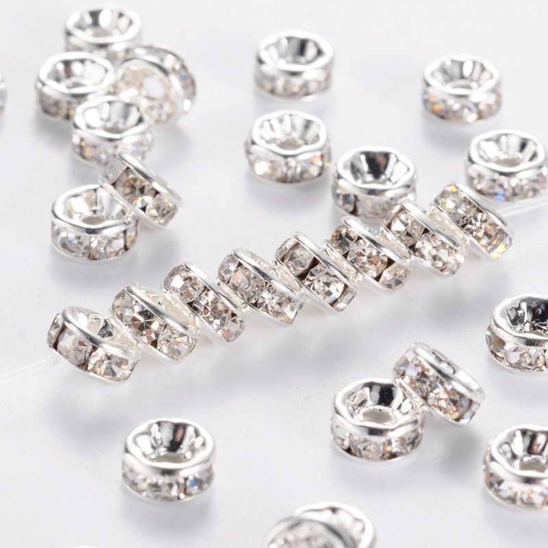 50/100 Stuks Silver Metal Clear Crystal Rhinestone Kralen 8 Mm Rondelle Spacer Kralen Diy Vrouwen Armband Sieraden Maken accessoires
