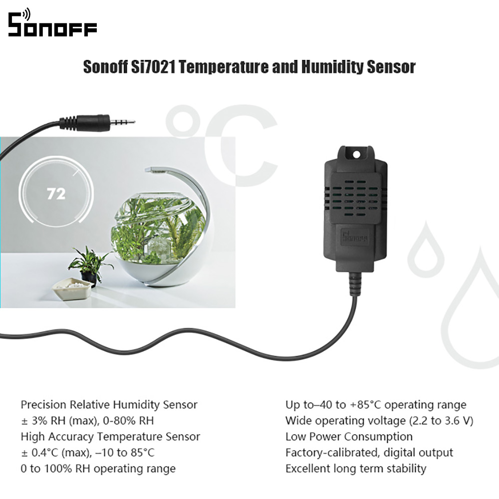 Arrivals Sonoff Sensor Si7021 Temperature Humidity Sensor Probe High Accuracy Monitor Module for Sonoff TH10 and Sonoff TH16