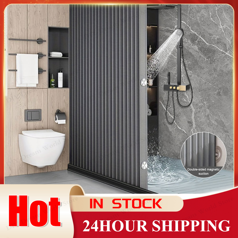 Cortina de ducha magnética plegable, cortina de baño impermeable, divisor de baño de privacidad moderno con 14 ganchos para Baño
