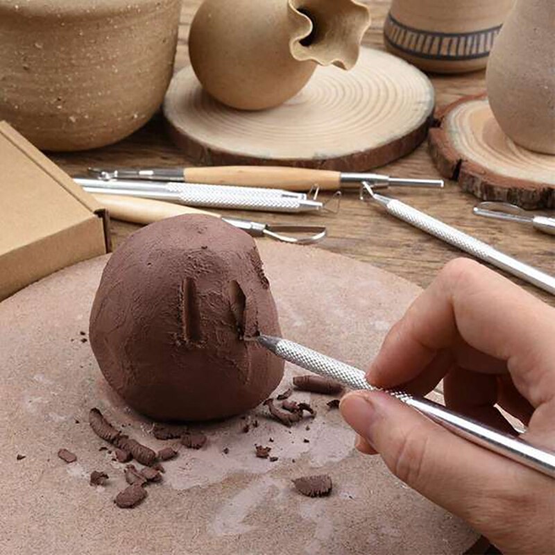 Juego de 24 piezas de herramientas de arcilla Set de herramientas de escultura de arcilla bola Stylus relieve cerámica y cerámica herramientas Diy líneas de manualidades