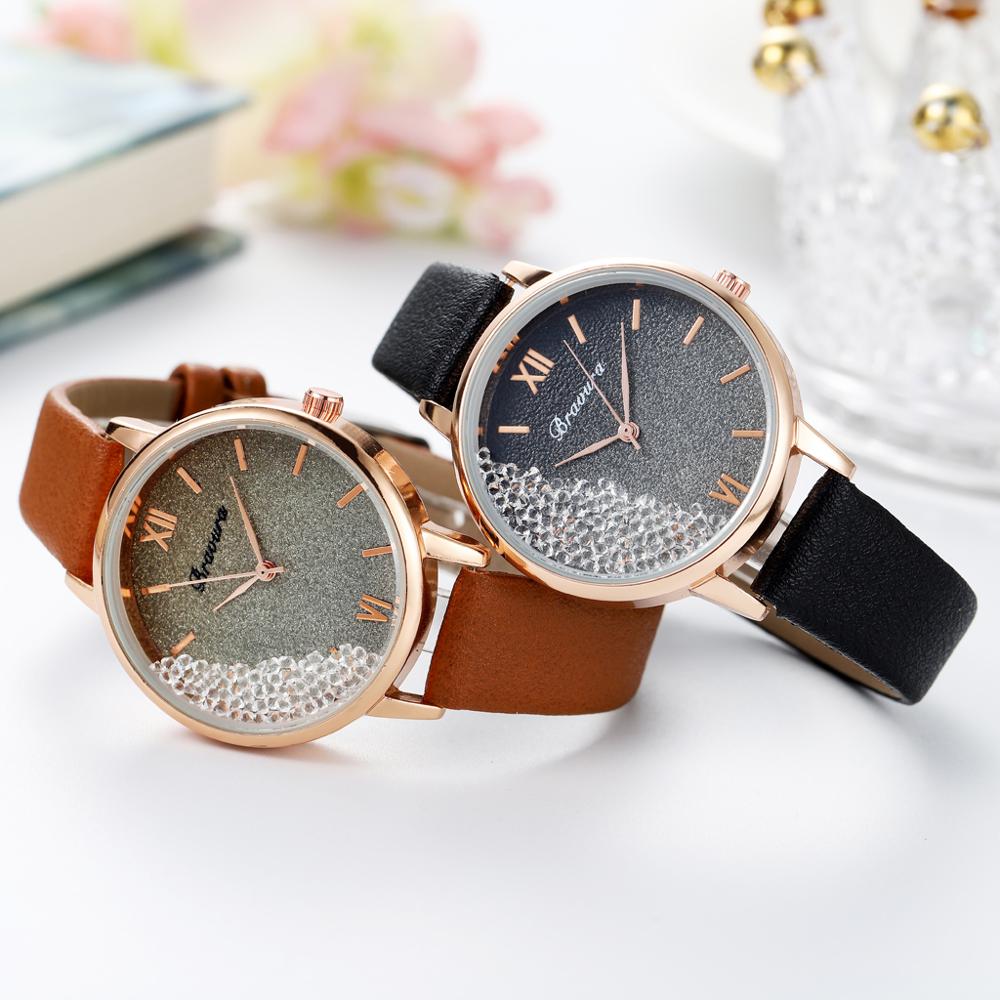 Scroll diamant dames casual leren dameshorloge quartz polshorloge sterrenhemel damesklok reloj mujer relogio feminino