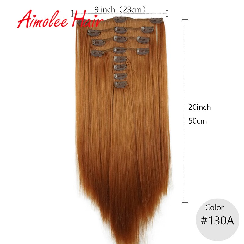 20inch 8PCS/Set Red Synthetic Hairpieces Long Straight Hair Extension Clip-in Hair Extensions Highlight Hair High Temperature: 130A